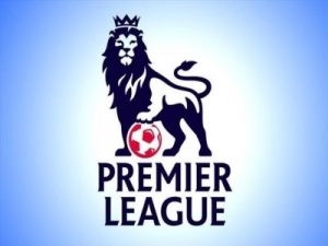 Premier League logo: a regal lion with a soccer ball, above the text PREMIER LEAGUE on a blue gradient background